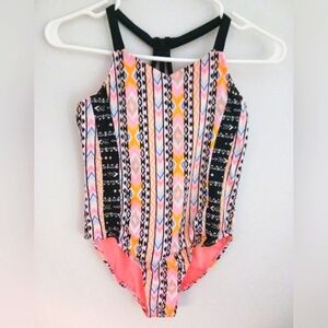 Girl's Colorful Patterned  One Piece Swimsuit. Size Large